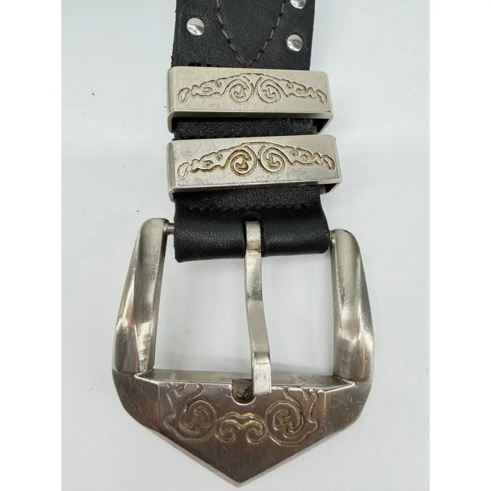 Rare 90s Gianni Versace Studded Leather Medusa Black belt 41 Inch